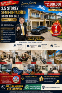 Luxurious 3.5-storey semi-detached house for sale with a modern villa façade and bold price RM2,300,000 (negotiable).